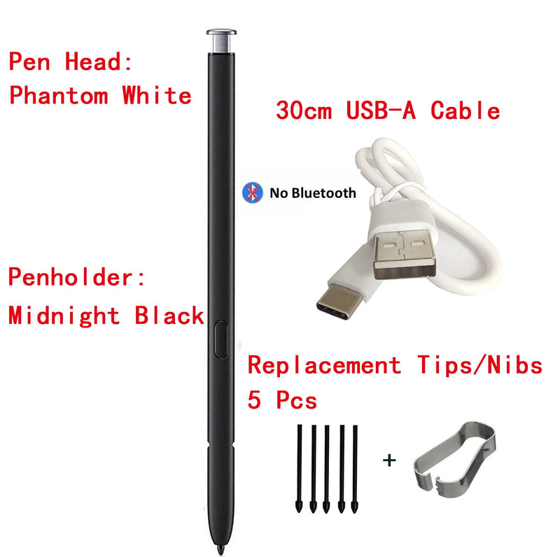 [Australia - AusPower] - Galaxy S22 Ultra Stylus Pen Replacement for Samsung Galaxy S22 Ultra 5G Touch Stylus Pen S Pen(Without Bluetooth) Replacement Tips/Nibs and 30cm USB-A Cable (Phantom White) Phantom White 