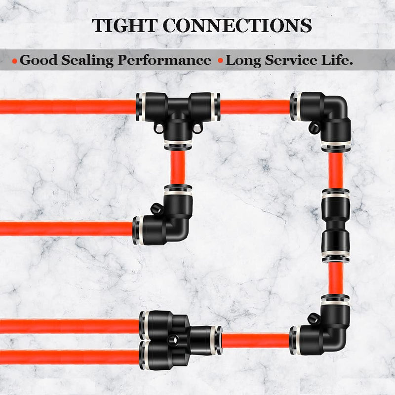 [Australia - AusPower] - 40 PCS PU/Y/V/E Straight Push Connectors, 6mm Quick Release Pneumatic Connectors Air Line Fittings for 0.236 in Tube OD, 10 Spliters +10 Elbows+10 tee+10 Straight 