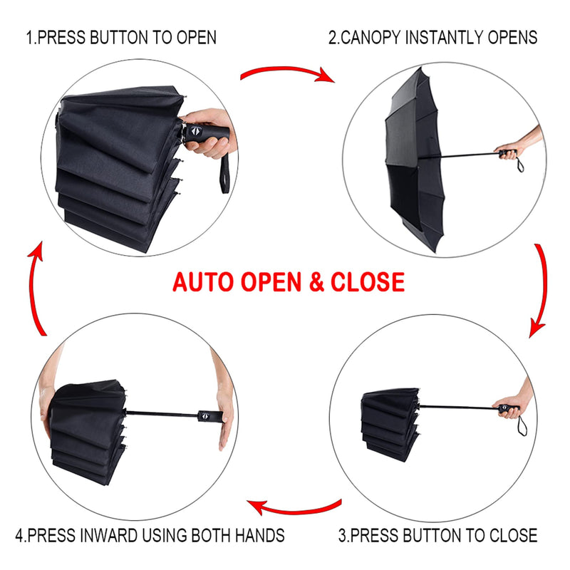 [Australia - AusPower] - NPCQUN Compact Travel Umbrella Windproof Collapsible Auto Folding Mini Small Umbrella Black 