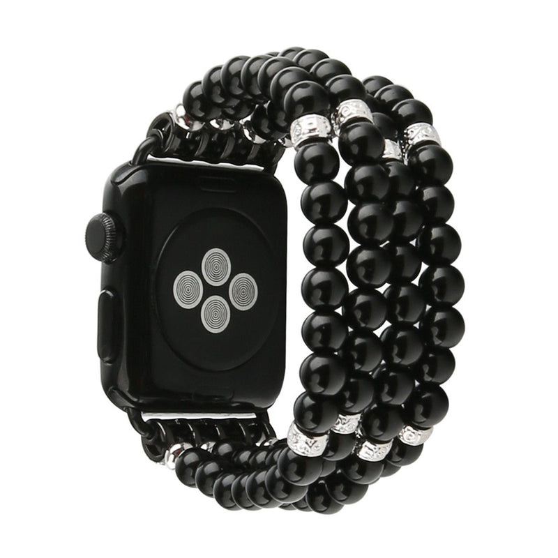 [Australia - AusPower] - GEMEK Compatible with Apple Watch Band 38mm 42mm Women iWatch Bands Series 7/6/5/4/3/2/1, Handmade Beaded Elastic Stretch Pearl Bracelet Replacement Strap for Girls Wristband Black 42mm/44mm/45mm 