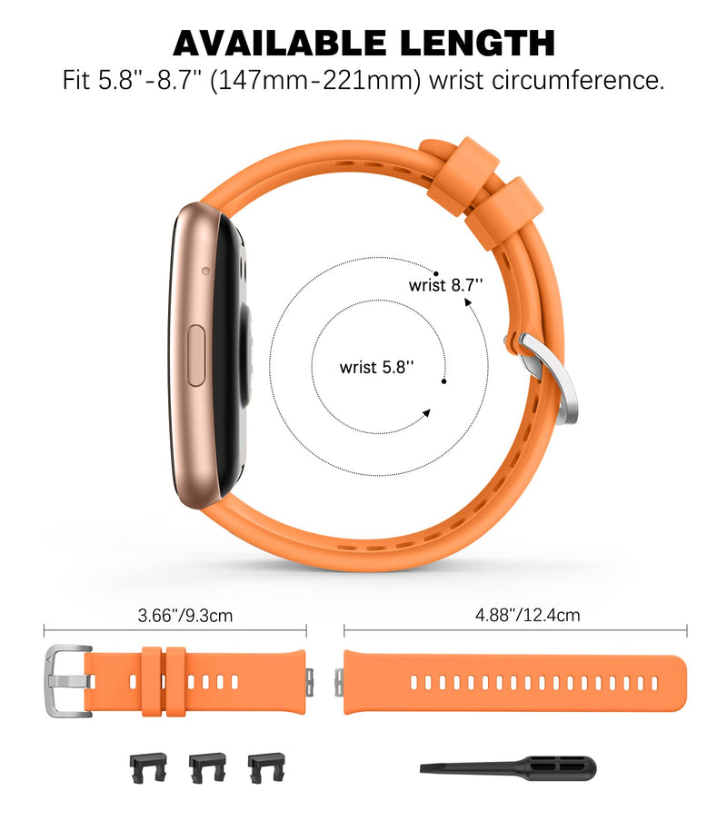 [Australia - AusPower] - MoKo 4 Pack Watch Strap Compatible with Huawei Watch Fit New/Elegant Smartwatch, Soft Silicone Replacement Band Bracelet Wristband Adjustable Strap with Clasp, Orange/White/Sakura Pink/Pink 