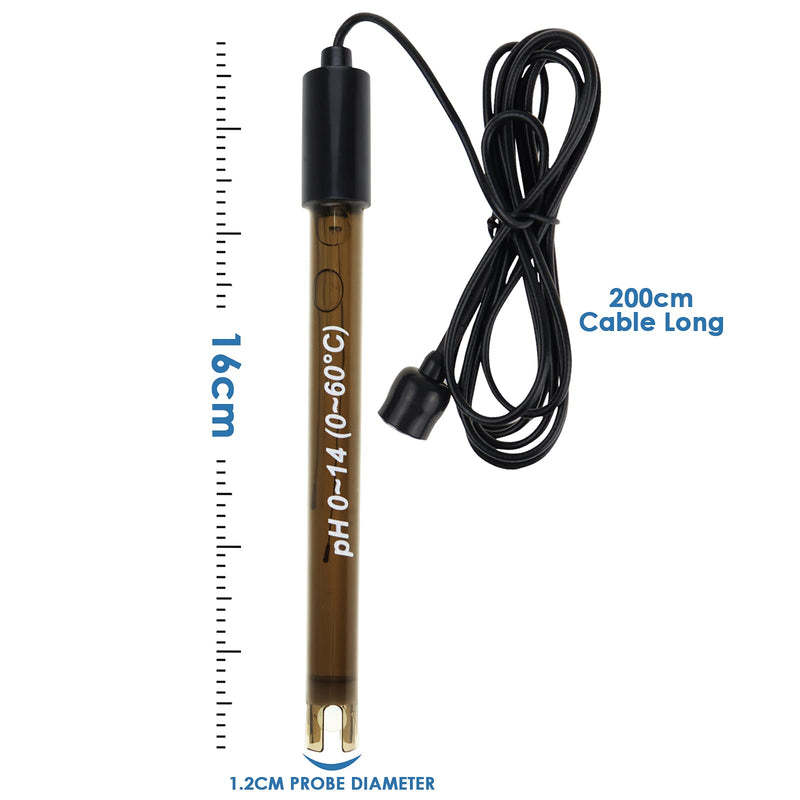 [Australia - AusPower] - Replacement pH Electrode Long Cable 0-14pH Probe Test Water Liquid Ocean Sea Water Acid Rain with Glass Bulb (200cm ph Electrode) 200cm ph Electrode 