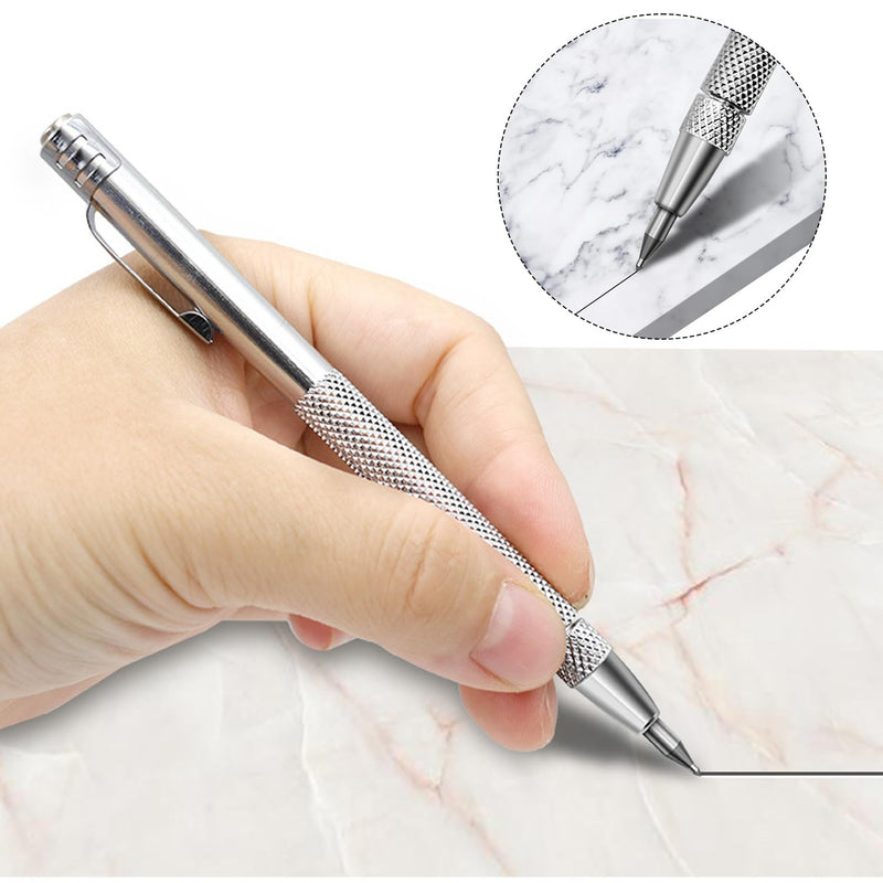 [Australia - AusPower] - Mriuuod 2 Pack Tungsten Carbide Scriber Tool with Magnet, with Extra 10 Replacement Marking Tip And 6-Inch/15cm Stainless Steel Ruler, Etching Engraving Pen for Glass Ceramics Metal Sheet 
