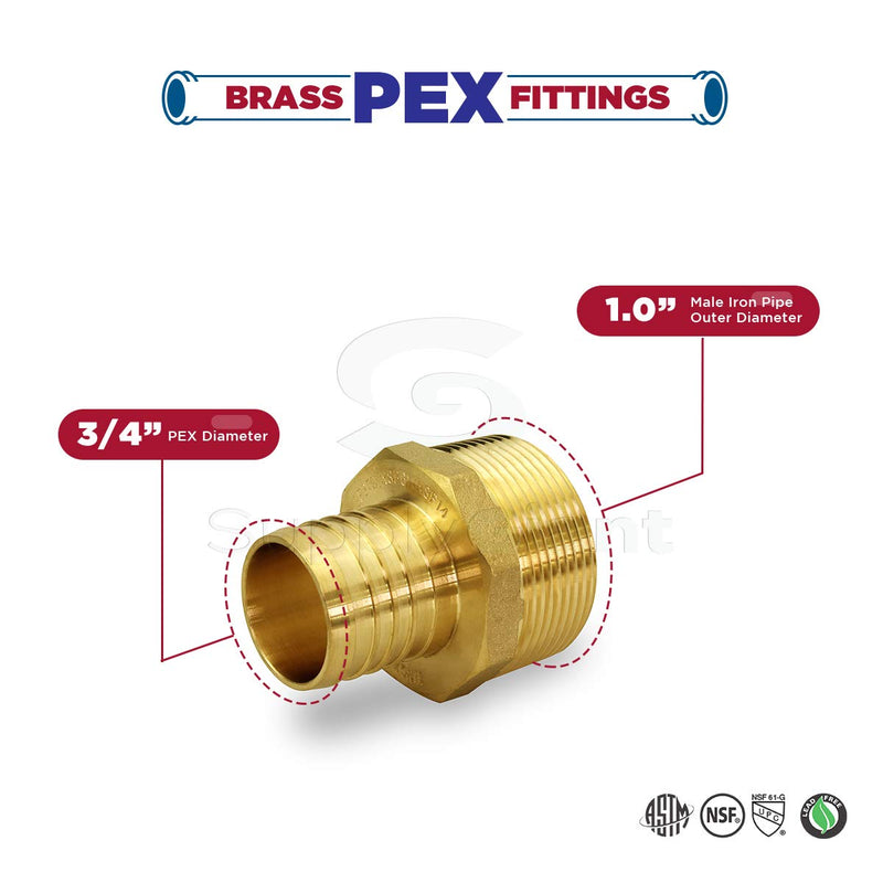 [Australia - AusPower] - Supply Giant FQNB3410-5 PEX Barb x Male Pipe Thread Adapter Fitting, 3/4 x 1, Brass 