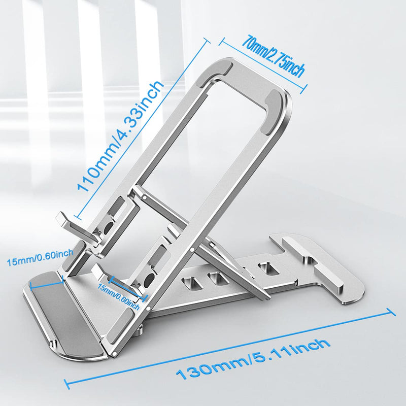 [Australia - AusPower] - FMOUSE Adjustable Cell Phone Stand, Aluminum Phone Holder 2 Heights Non-Slip Stable Tablet Stand, Fully Foldable Phone Bracket, Compatible with Smartphone & Tablet (Silver) Silver 