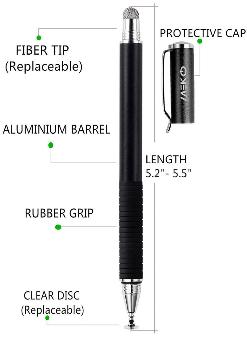 [Australia - AusPower] - MEKO Universal Stylus,[2 in 1 Precision Series] Disc Stylus Touch Screen Pens for All Capacitive Touch Screens Cell Phones, Tablets, Laptops Bundle with 6 Replacement Tips - (2 Pcs, Black/Black) *Black/Black 