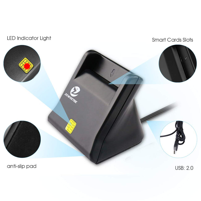 [Australia - AusPower] - ZOWEETEK CAC Reader, CAC Card Reader Military, DOD Military USB Common Access CAC Smart Card Reader, Compatible with Windows, Mac OS and Linux Black 
