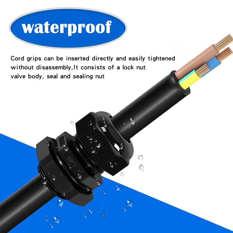 [Australia - AusPower] - Tnuocke 2 PCS Nylon Cable Glands 1" NPT,Waterproof Adjustable Diameter 13-25.5mm Cable Connectors,Plastic Cable Gland Joints with Gaskets 1 NPT-BK 