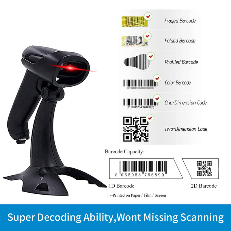 [Australia - AusPower] - Wireless 2D QR Barcode Scanner with Stand 2.4GHz & USB Wired Barcode Reader Handhold Bar Code Scanner for Store, Supermarket, Warehouse Wireless QR scanner 