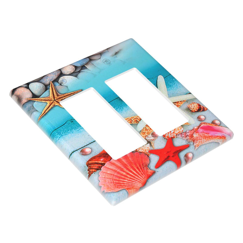 [Australia - AusPower] - Beach Starfish Seashell 2 Gang Light Switch Cover Nautical Decorative Wall Plate Double Rocker Board GFCI Switch Plate Cover Faceplate for Home Decor 2-Gang Rocker /4.6 x 4.5 IN 