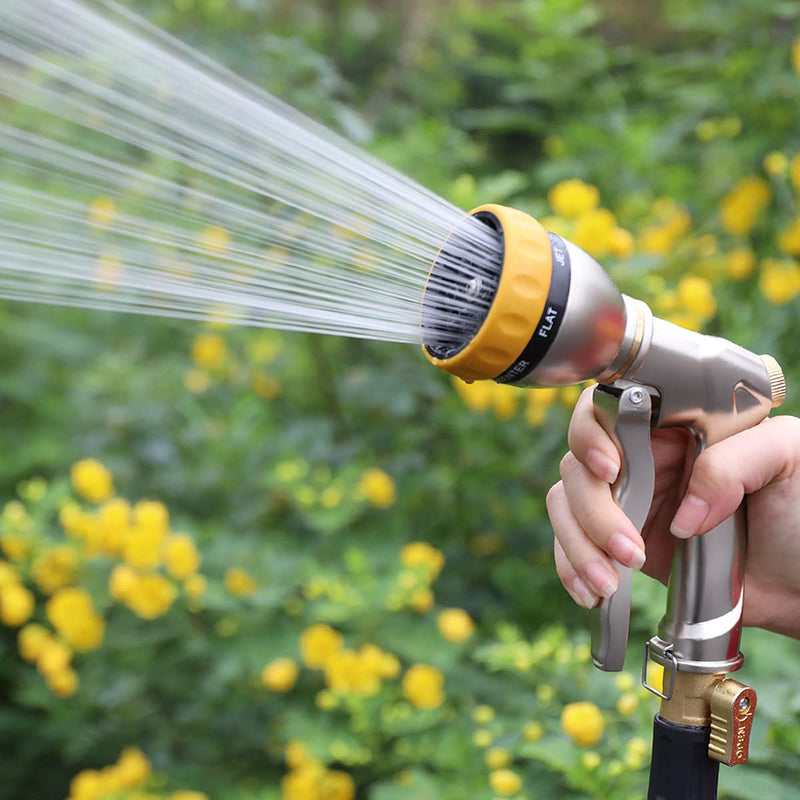 [Australia - AusPower] - FANHAO Garden Hose Nozzle Heavy Duty, 100% Metal Spray Nozzle High Pressure Water Hose Nozzle with 7 Patterns for Watering Garden, Washing Cars and Showering Pets Silver 
