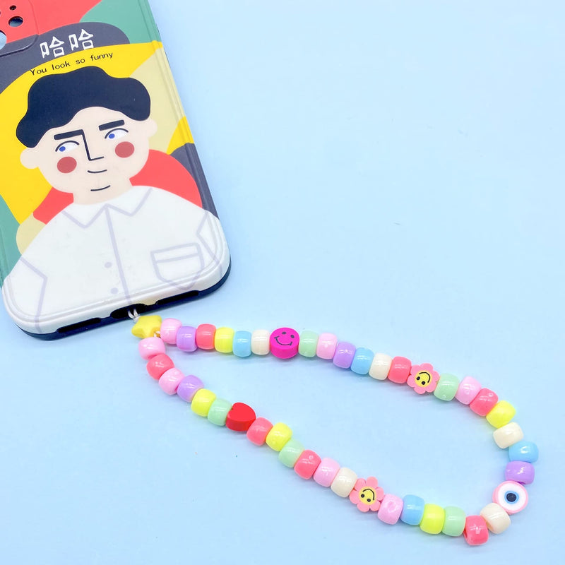 [Australia - AusPower] - Phone Lanyard Wrist Straps Smiley Face Cute Kandi Handmade Rainbow Polymer Clay Acrylic Beaded Phone Charm Decoration Keychain 3PCS (Style 1) Style 1 