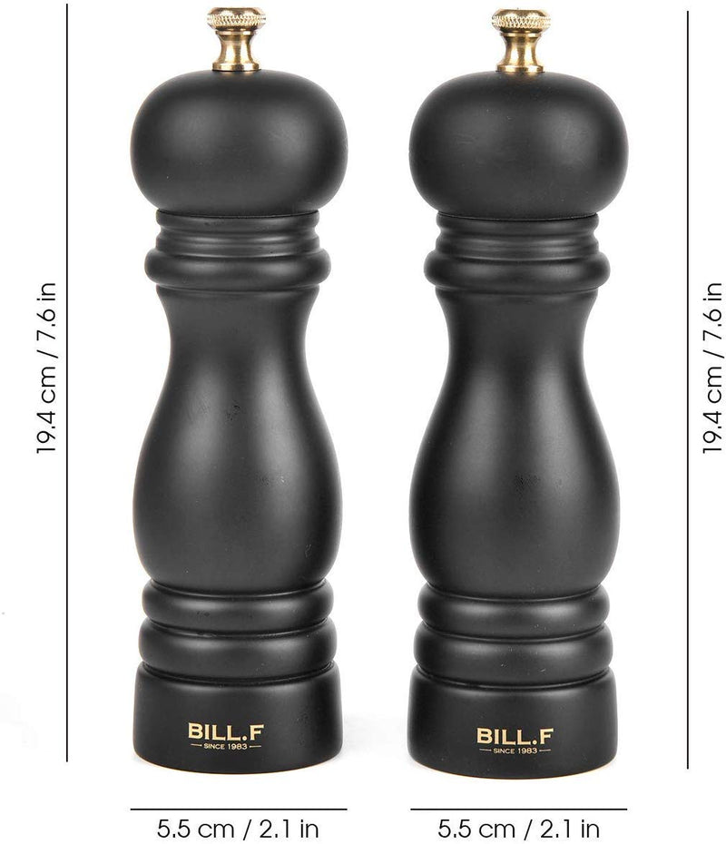 [Australia - AusPower] - BILL.F Salt and Pepper Grinder Wooden Pepper Mill Grinder Salt Pepper Shakers Set of 2 with Adjustable Ceramic Rotor- 7 Inch Black 