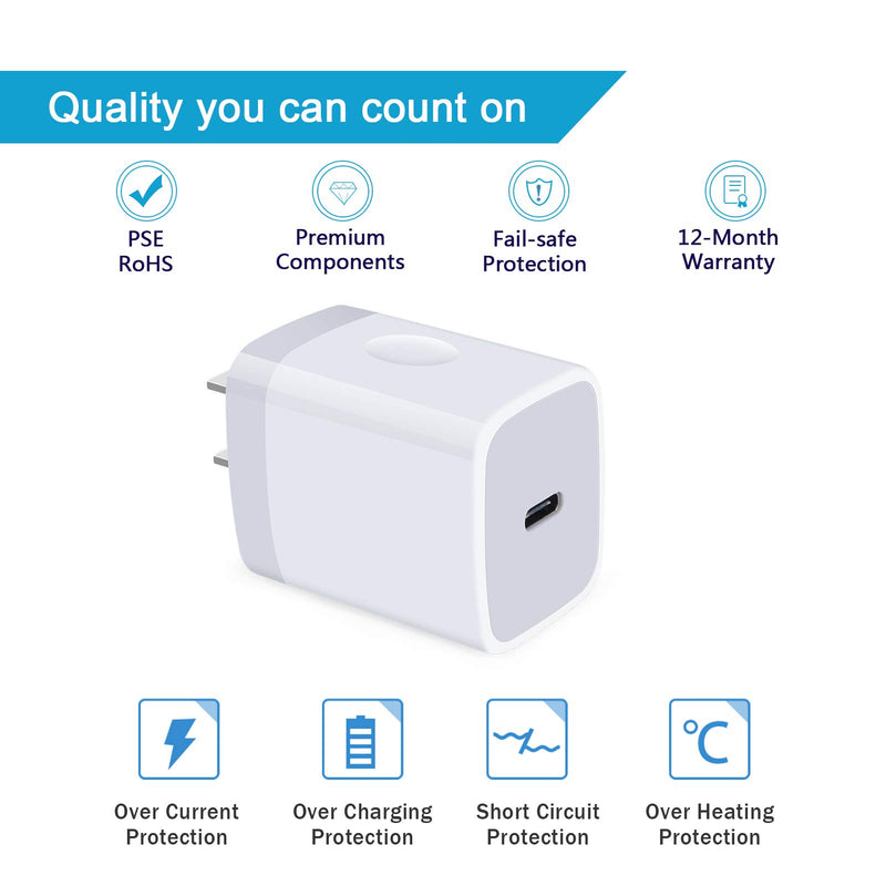 [Australia - AusPower] - USB C Wall Charger,2Pack 20W 3.0 Fast PD Charger Plug Power Delivery Adapter Type C Charging Block Compatible with iPhone 13/12/11 Pro Max/SE, Samsung Galaxy S22 Ultra S21 S20 S10 Plus,Pixel 6 4XL 3XL White 