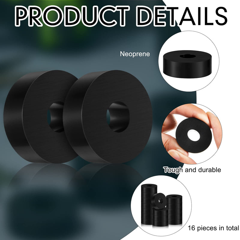 [Australia - AusPower] - Multi Purpose Rubber Spacer 1 Inch OD x 3/8 Inch ID x 1/2 Inch Thickness Black Round Rubber Washers Anti Vibration Neoprene Rubber Bushings Spacers Washers for Home and Car Accessories (16 Pcs) 16 