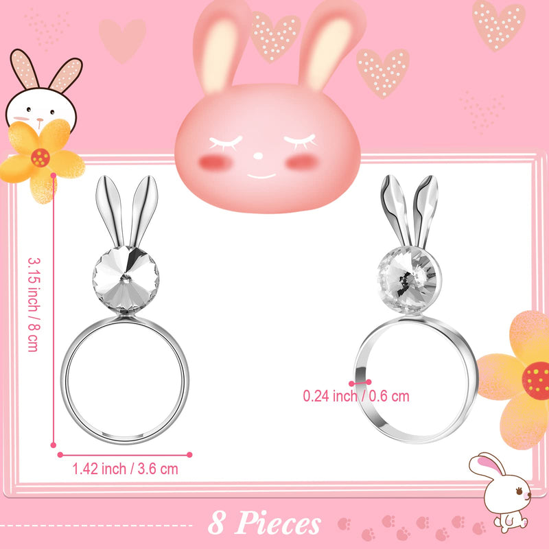 [Australia - AusPower] - 8 Pieces Bunny Napkin Ring Easter Serviette Rings Holder Buckle Easter Napkin Ring Bunny Ear Napkin Rings Metal Alloy Crystal Napkin Ring for Easter Table Decor (Silver,Lovely Style) Silver Lovely Style 