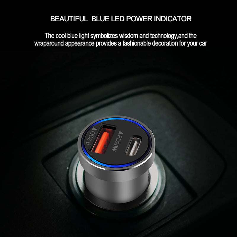 [Australia - AusPower] - USB C Car Charger 38W PD&QC 3.0 2 Pack Type C Fast Car Charger Dual Port USB A & USB C Plug Cargador Carro Lighter Adapter Compatible iPhone 13 Pro Max/13/12 Pro Max/12/11/XR/XS,Galaxy S22/S21/S20/S10 gray 