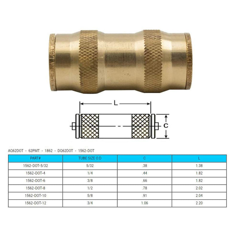 [Australia - AusPower] - Legines DOT Brass Push in Fitting Air Brake Union 1/2" Tube OD (Pack of 2) 