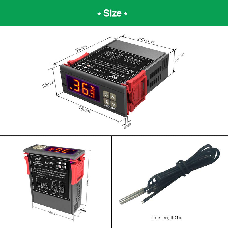 [Australia - AusPower] - diymore STC-1000 AC 10A 110V-220V All-Purpose Digital LED Temperature Controller Heating Cooling Thermostat 2 Relays Output with NTC Sensor Probe(Only Support ℃) AC 110-220V 