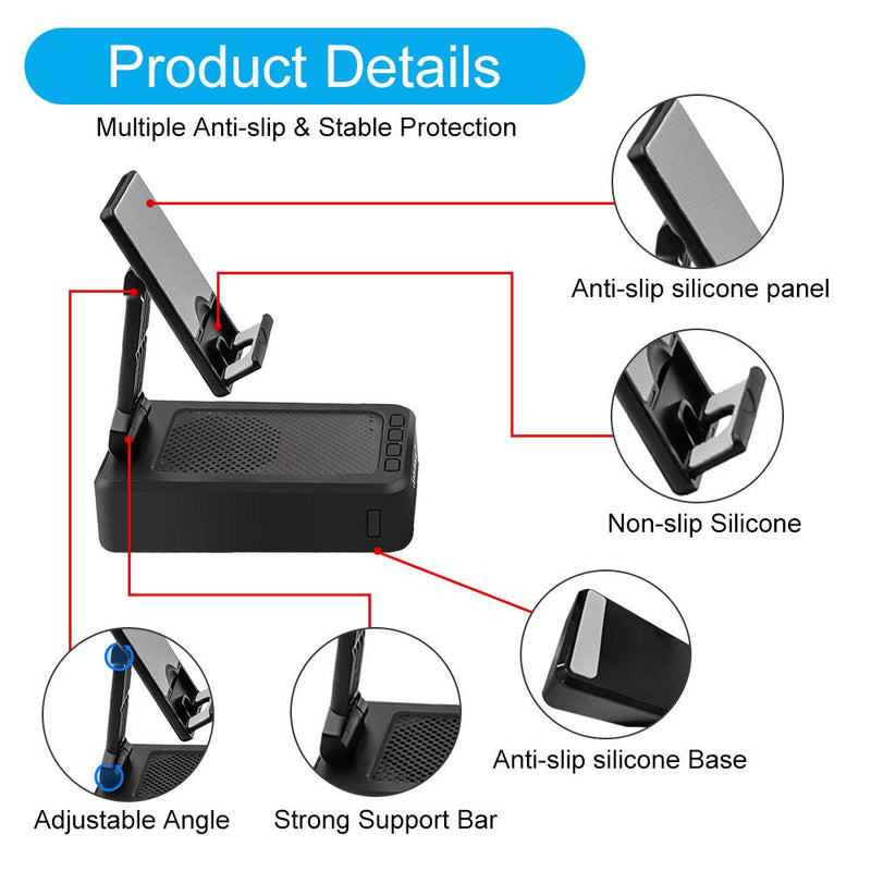 [Australia - AusPower] - Cell Phone Stand with Bluetooth Speaker, Wireless HD Surround Sound Cell Phone Speakers, Adjustable Phone Holder for Desk, Compatible with iOS & Android Smartphone, Suitable for Indoors, Outdoors 
