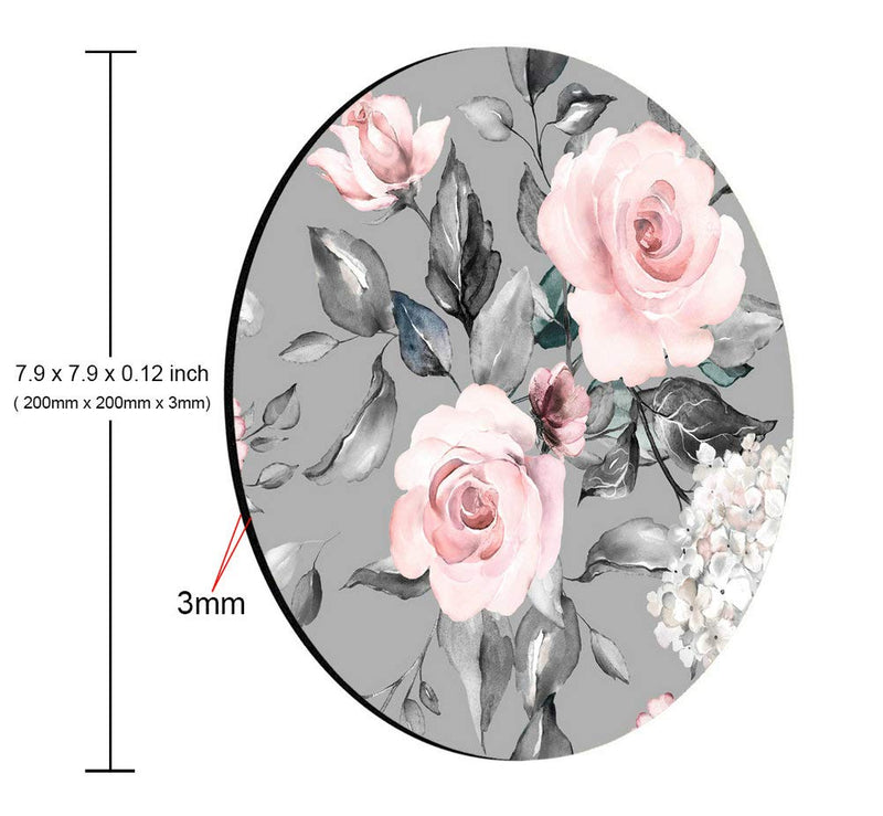 [Australia - AusPower] - Amcove Spring Flowers and Leaves Round Mousepad Roses Mousepad Gray Pink Roses Mousepad Flowers Office Supplies Mousepad Floral Mouse mat AMR24 
