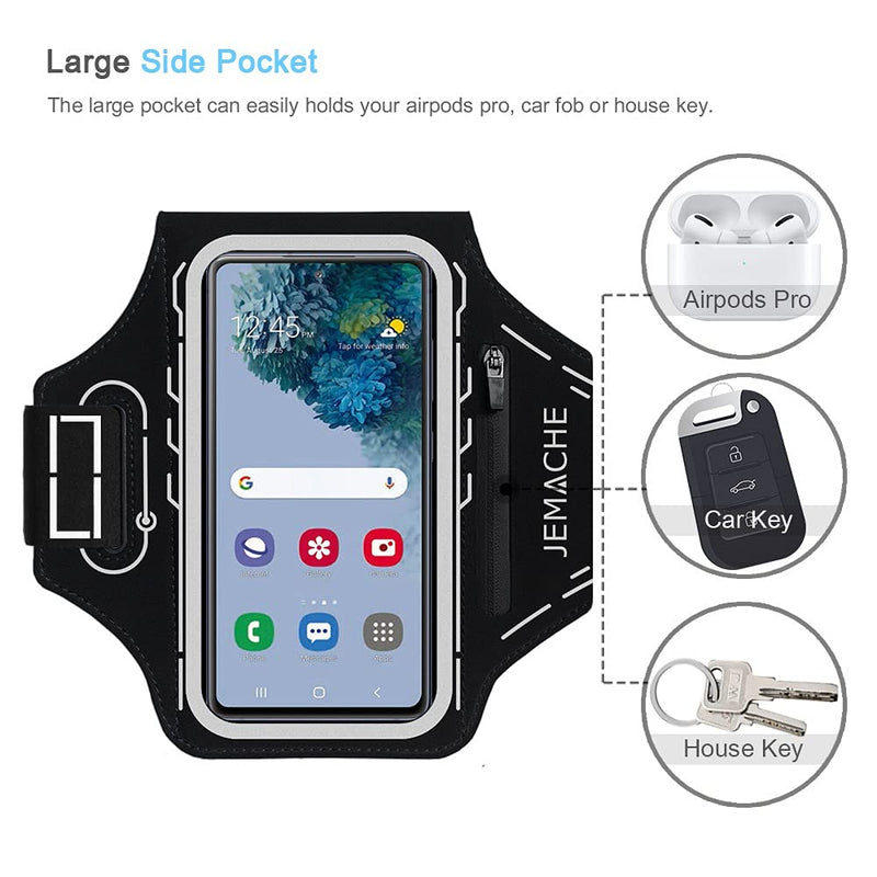 [Australia - AusPower] - JEMACHE Running Armband for Samsung Galaxy S22 Ultra, S21 FE, S20 FE, S22 Plus, S21 Plus, Note 20 Ultra 10 9, Gym Workouts Arm Band with Earbuds Holder (Black) 6.9" Black 