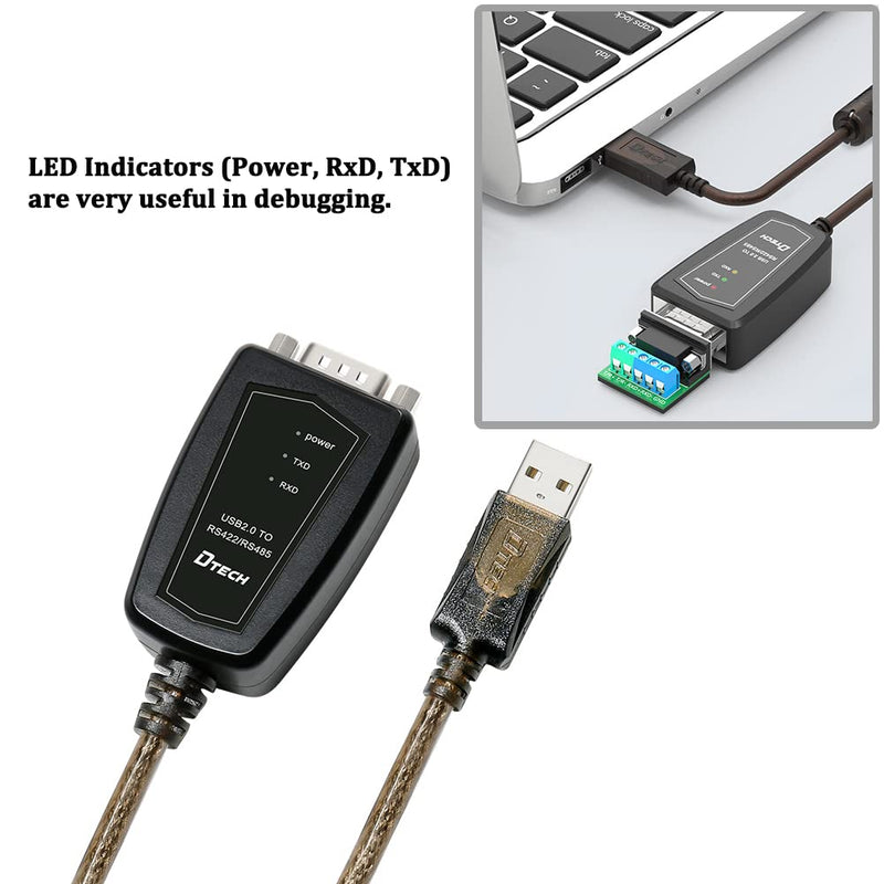 [Australia - AusPower] - DTECH USB to RS485 Adapter RS422 Cable Serial Port with CP2102 Chip Terminal Board LED Lights Ferrite Core for Windows 11 10 8 7 XP Mac (1.5 Feet) 1.5ft 