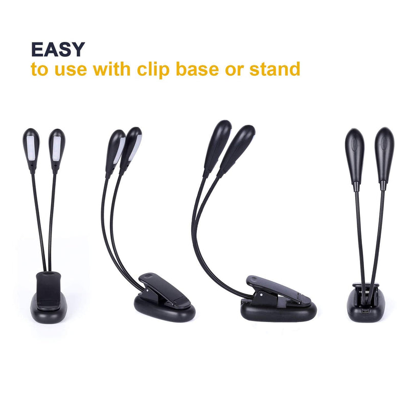 [Australia - AusPower] - Rechargeable Music Stand Light, iGoober Clip on Reading Light, 8 LED Book Lamp, 3-Level Brightness for Eye Protection, Perfect for Piano, Orchestra, Bookworms, Craft (White & Warm, Dual Arm) 