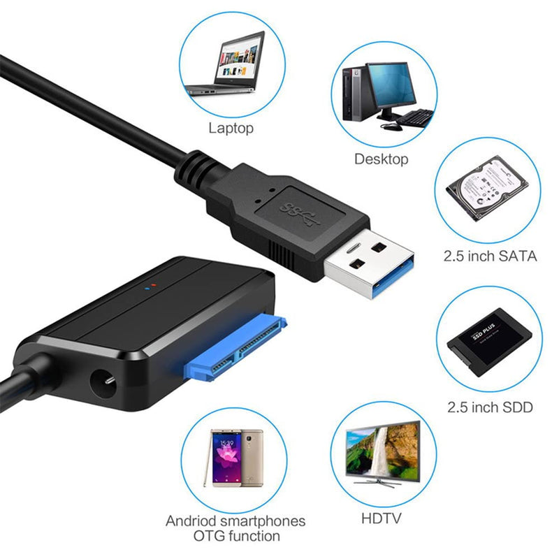 [Australia - AusPower] - NFHK USB 3.0 to Angled SATA 22 Pin Adapter Cable for 2.5" 3.5inch Hard Disk Drive SSD for Desktop Laptop 