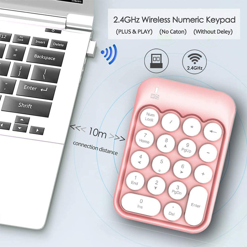 [Australia - AusPower] - Wireless Numeric Keypad 18 Keys with 2.4G Mini Portable Silent Number Pad USB Receiver Financial Accounting Keyboard Extensions for Laptop Desktop PC Pro（Pink） Pink 