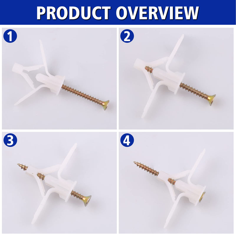 [Australia - AusPower] - Drywall Anchor Kit Plasterboard Plugs & Screws Nylon Hollow Wall Anchors, Butterfly Expansion Tube Pipe for Curtain Gypsum Board Wall Installation Fastener Hardware BUSY-CORNER 130 Pieces 