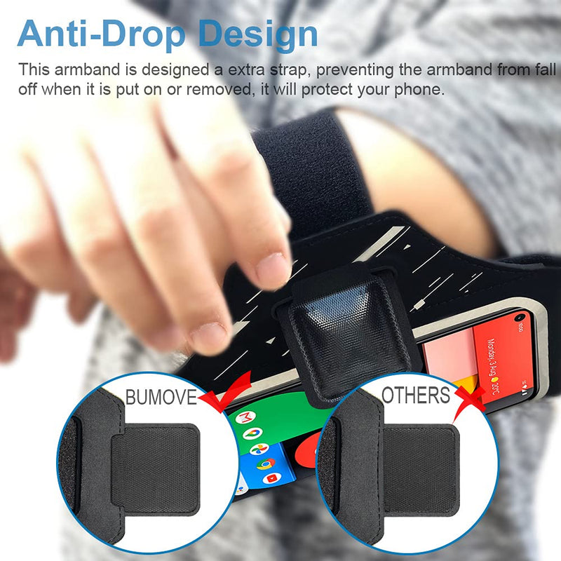 [Australia - AusPower] - Pixel 5/4a/4/3 Armband, BUMOVE Gym Running Workouts Sports Phone Arm Band for Google Pixel 5, 4a 5G, 4, 3, 3a, 2 up to 6.2 inch with Airpods Key Card Holder (Black) Black (Up to 6.2") 