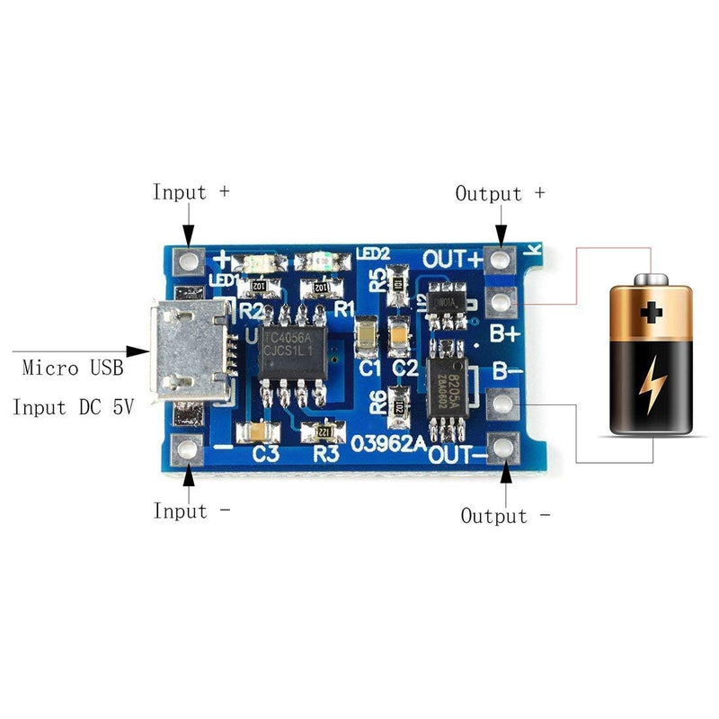 [Australia - AusPower] - HiLetgo 10pcs 5V 1A 18650 Lithium Battery Charging Board TP4056 Lithium Battery Charging Board Micro USB Charge Module With Protect 