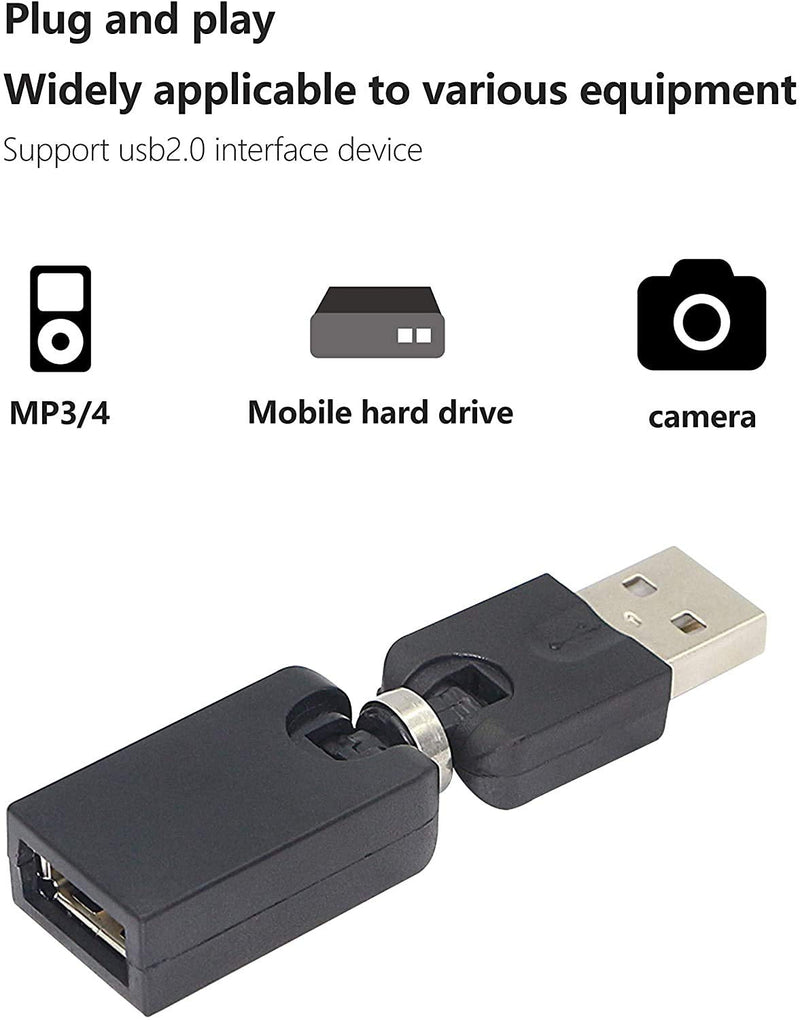 [Australia - AusPower] - GELRHONR Swivel USB Adapter, Rotatable USB 2.0 Type A Male to Type A Female Extension Connector 360 Degree Rotation Adjustable Right Angle Extension Adapter Converter(Black- 2 Pack) 