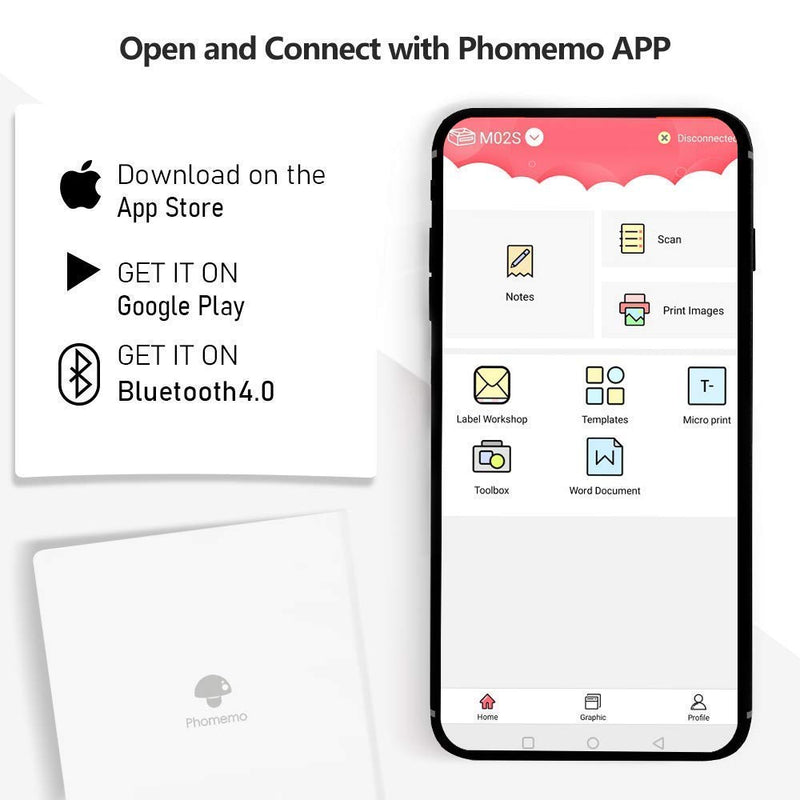 [Australia - AusPower] - Phomemo M02 Pocket Printer- Mini Bluetooth Thermal Printer with 3 Rolls White Sticker Paper, Compatible with iOS + Android for Learning Assistance, Study Notes, Journal, Fun, Work，White 