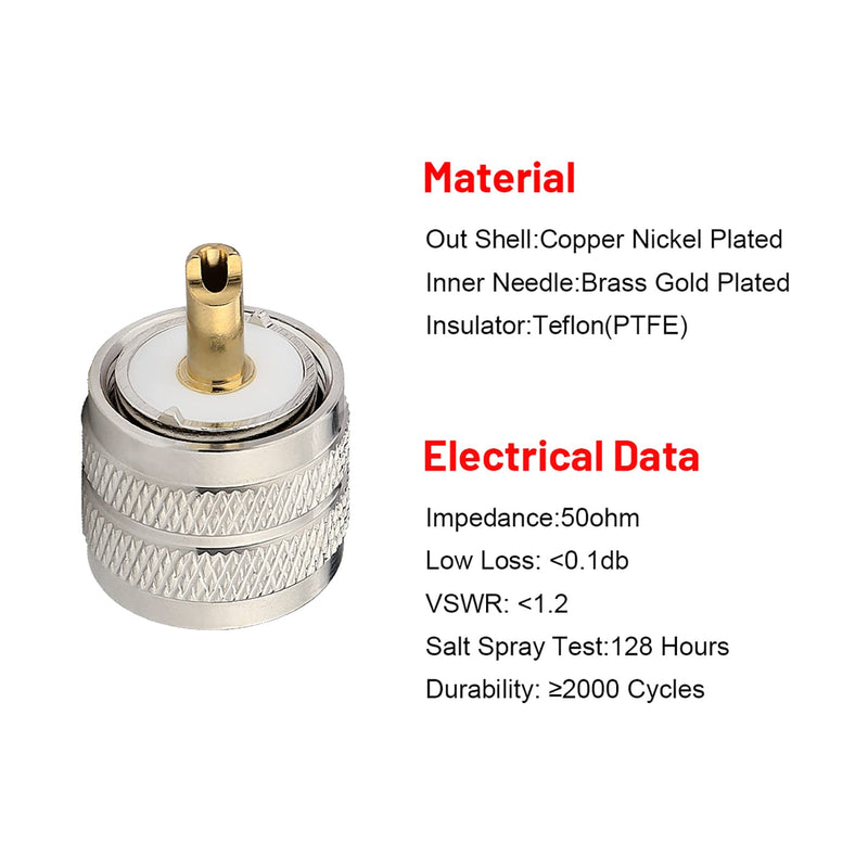 [Australia - AusPower] - MOOKEERF PL259 Male Crimp Connector, UHF SO239 Crimp Coax Connector for RG8X/ LMR240/ 4D-FB/ CNT240/ RG8 Mini Coaxial Cable(Pack of 5) 