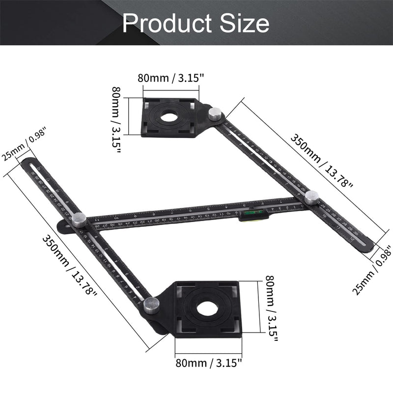 [Australia - AusPower] - Utoolmart Universal Angle Ruler With Tile Positioning Aperture Stainless Steel Aluminum Alloy Measuring Ruler Template Tool For Craftsmen Handymen DIY 3-Sided 1pcs 