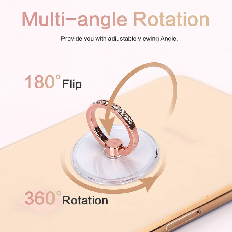 [Australia - AusPower] - Phone Ring Holder LANETNCY Grip Stand 360° Rotation Finger Kickstand 2 Pack Rose Gold Transparent Diamond 