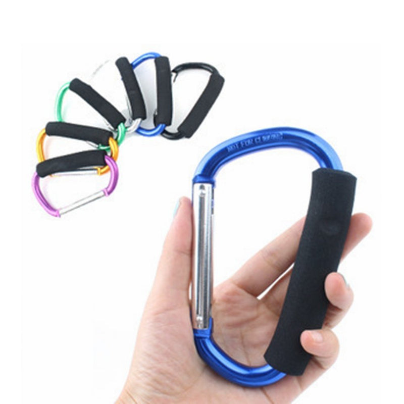 [Australia - AusPower] - 2X Carabiner Hook - 5.4" Large Aluminum D-Style Carry Handle with Sponge for Shopping Bags Handbag Tote Stroller Carrying 