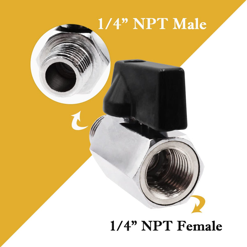 [Australia - AusPower] - Tnuocke 2pcs Mini Ball Valve 1/4" NPT Female x Male Thread,Heavy Duty Ball Valve Shut Off Switch with Polished Chrome Finish H-055-1/4NPT-1/4NPT 