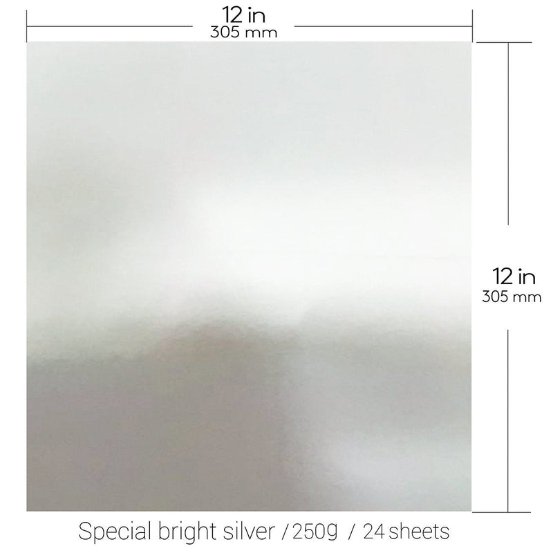 [Australia - AusPower] - KODAMAA 12“x12”Square Art Craft Gold/Silver Cardstock, Multipurpose Shimmer Metallic Paper Perfect for Festival Crafting, Party Decoration, Gift Packaging (24 Sheets) (Bright Silver) Bright Silver 