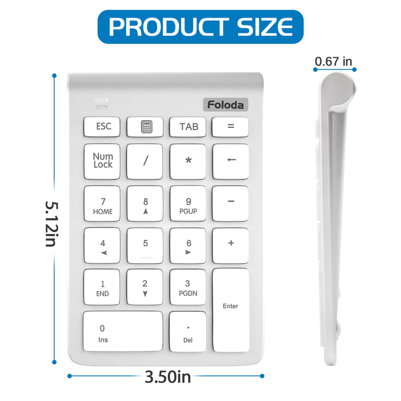 [Australia - AusPower] - Wireless Number Pad, Portable 2.4Ghz USB 10 Keys Financial Accounting Numeric Keypad Data Entry Numpad for Laptop, PC, Desktop White 