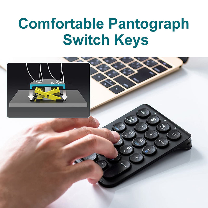 [Australia - AusPower] - SANWA Bluetooth Numeric Keypad, Rechargeable Wireless Ten Key Number Pad, 22-Key Portable & Slim Financial Accounting Numpad for Laptop Computer, Compatible with MacBook, Windows, Android, iOS, Black 