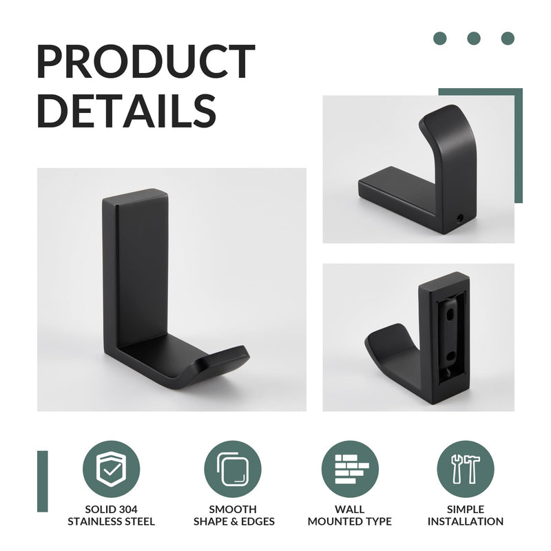 [Australia - AusPower] - APLusee 2 Pack Bath Robe Hook, 304 Stainless Steel L Shape Coat Holder, Bathroom Home Accessories Matte Black 
