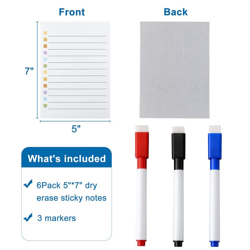 [Australia - AusPower] - Yoption 6 Pieces Dry Erase To Do List 5''x7'', Reusable Sticky Notes Task Chart Whiteboard Stickies Planner, Lined Daily Chore Charts With 3 Markers for Wall, Fridge, Mirror 6pack-5''x7'' 