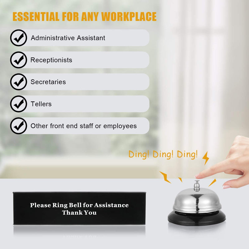 [Australia - AusPower] - Desk Service Dinner Bell Metal Construction Call Bell and Double-Side No Receptionist Sign Please Ring Bell Sign for Service Assistance for Hotels Schools Restaurants Reception Areas (Sliver Bell) Sliver Bell 