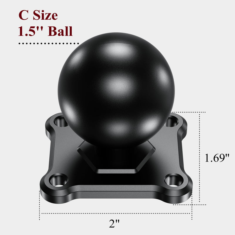 [Australia - AusPower] - BRCOVAN 1.5'' Ball Mount Base with Aluminum Alloy 4-Hole AMPS Square Plate & 1.5'' TPU Ball Adapter Compatible with RAM Mounts C Size 1.5 Inch Ball Double Socket Arm 