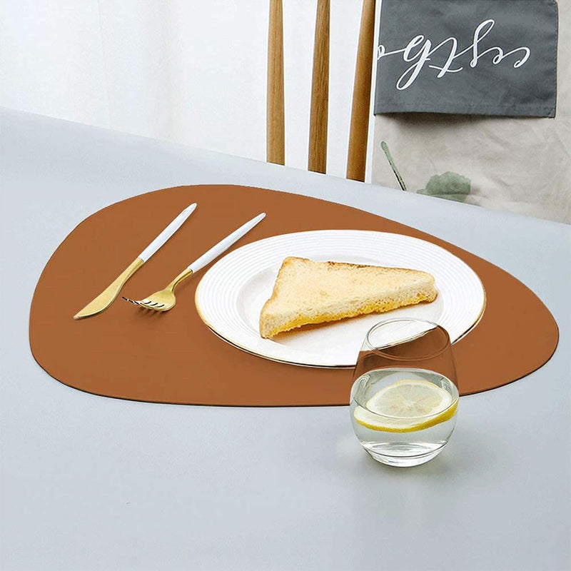 [Australia - AusPower] - Faux Leather Placemats and Coasters Set, Round Leather for Dinner Table Mats Heat Resistant Non-Slip Washable Insulation Coffee Mats Kitchen Place Mats Nordic Style (Brown, 2 Placemats+2 Coasters) Placemats Set of 2 and 2 Coaster Brown 