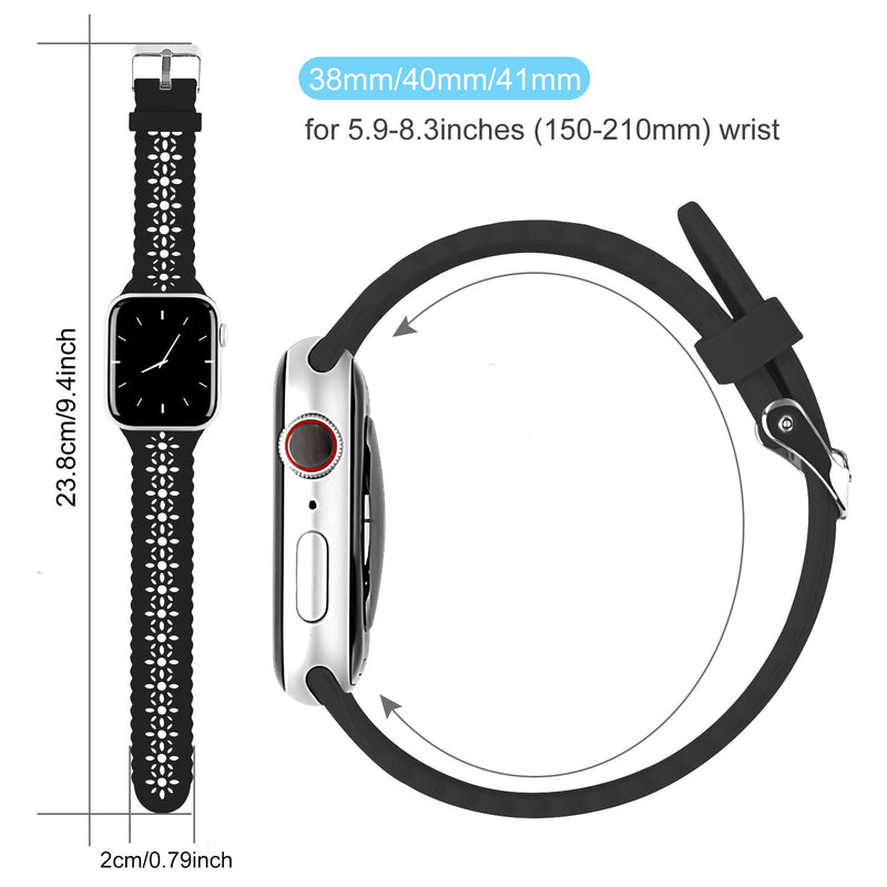 [Australia - AusPower] - Soft Silicone Band Compatible with Apple Watch Women 44mm 38mm 40mm 42mm 41mm 45mm Slim Strap Waterproof Sports Band Replacement Wristband for Smartwatch iWatch Series SE 7 6 5 4 3 2 1 