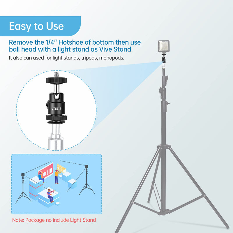 [Australia - AusPower] - UTEBIT 2 Pack Mini Ball Head with 1/4" Hot Shoe Mount Adapter Max Load 1.1lb 360° Swivel Tripod Ball Head for Sport Camera, Pocket Light, Microphone Ball Dimension：12MM 